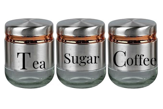 Stainless Steel Covered Tea, Sugar & Coffee 350ml Canister 3pcs Set