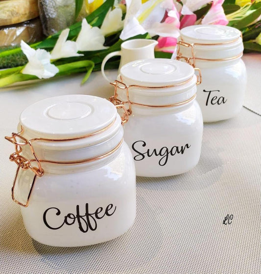 Classic Glass Airtight Containers for Kitchen Storage, Square Coffee Tea Sugar Tins White Containers with Lid For Tea Coffee & Sugar, Storage Box 850Ml (Set Of 3)