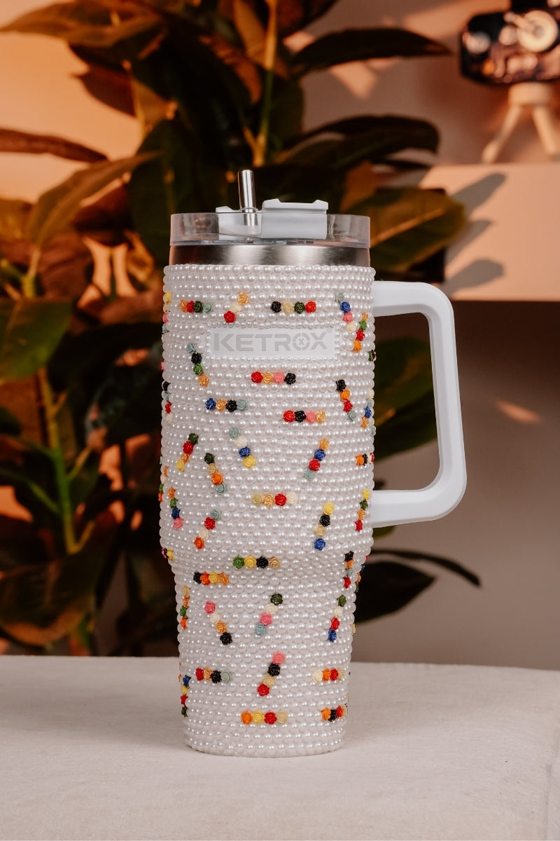 Multicolor Flower Line with Pearl Rhinestone Tumbler