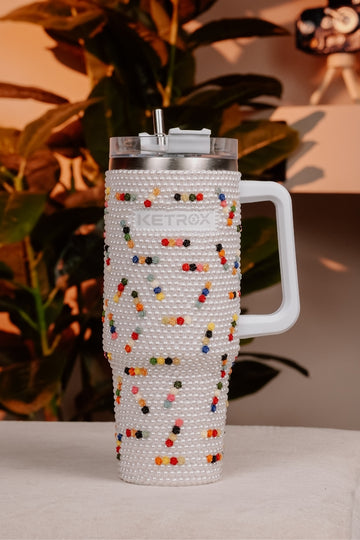 Multicolor Flower Line with Pearl Rhinestone Tumbler