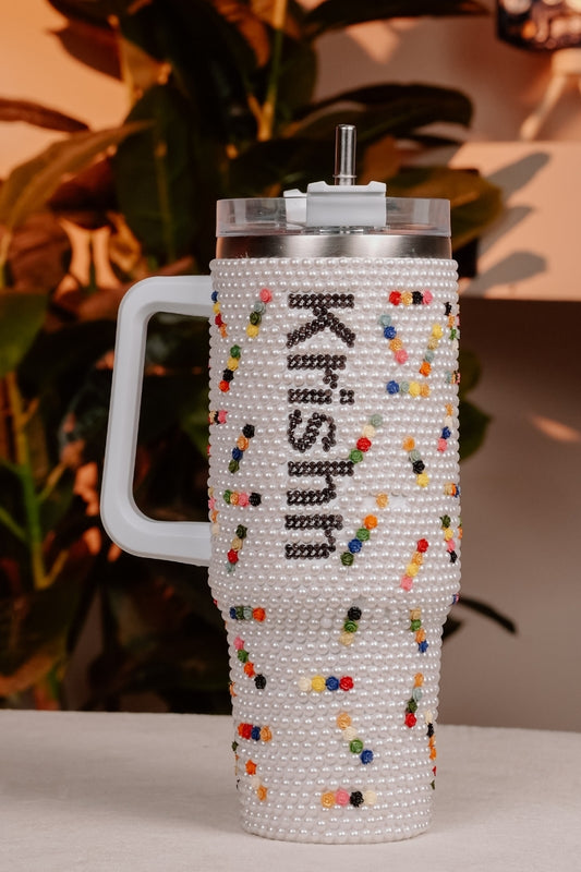 Multicolor Flower Line with Pearl Rhinestone Tumbler